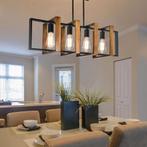 Hanglamp Solai – Bruin Hout &amp; Zwart Metaal  - E26 E27, Huis en Inrichting, Verzenden, Nieuw