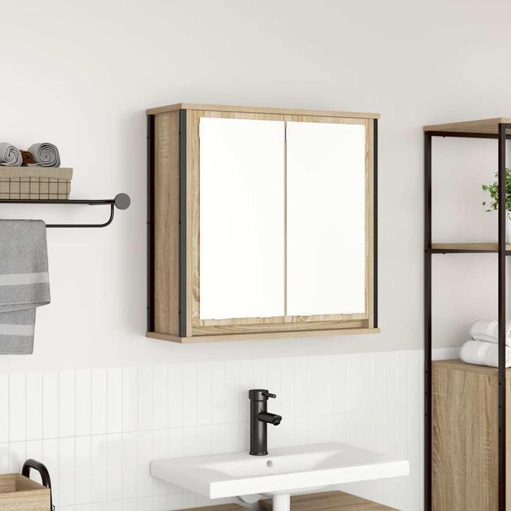 vidaXL Badkamerwandkast met spiegel 60x21x60 cm sonoma, Huis en Inrichting, Tafels | Kaptafels, Nieuw, Verzenden