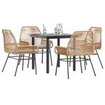 vidaXL 5-delige Tuinset met kussens poly rattan glas bruin, Tuin en Terras, Tuinsets en Loungesets, 4 zitplaatsen, Nieuw, Tuinset