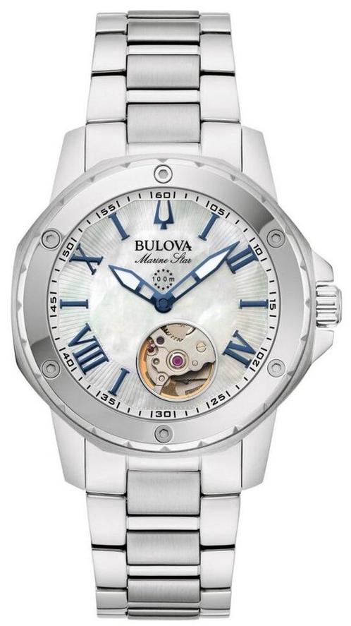 Bulova 96L326 Marine Star automatisch dameshorloge 34 mm, Sieraden, Tassen en Uiterlijk, Horloges | Dames, Staal, Nieuw, Staal