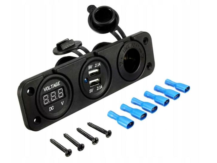 Accu voltmeter + 2 USB poorten en 12V sigarettenplug PLS37, Auto diversen, Auto-accessoires, Nieuw, Ophalen of Verzenden