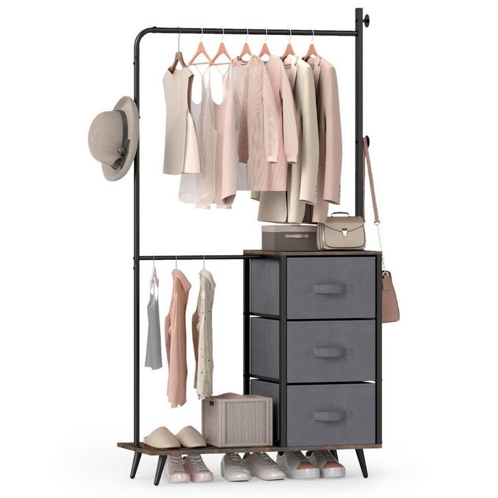 LIVSK Vrijstaande Kledingrek met Opbergvakken en Zijhaken -, Huis en Inrichting, Woonaccessoires | Etagères, Nieuw, Verzenden