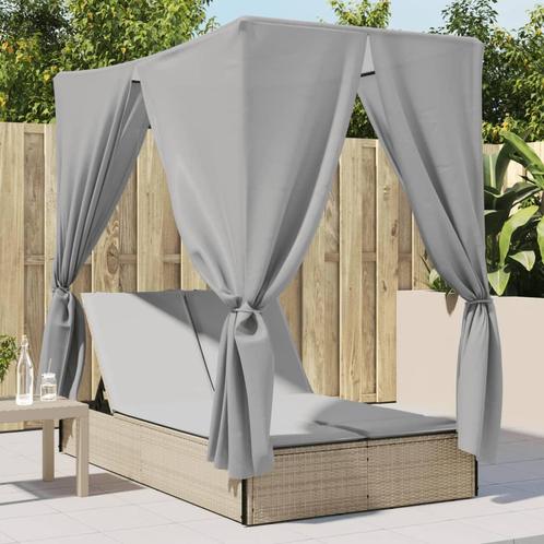 vidaXL Ligbed tweepersoons met dak en gordijn poly rattan, Tuin en Terras, Ligbedden, Nieuw, Verzenden