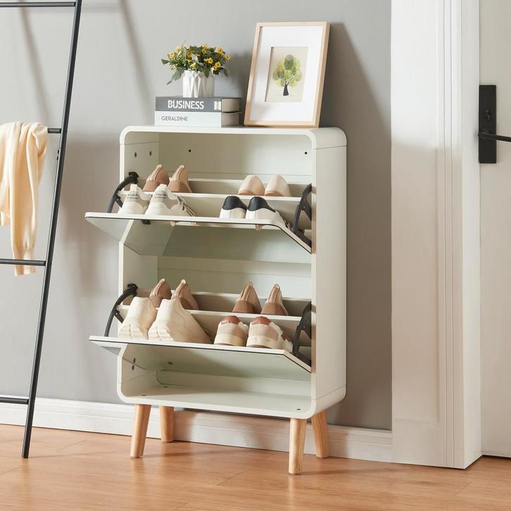 Schoenenkast Aure met 2 spiegels en 2 vouwdeuren wit [en.cas, Huis en Inrichting, Kasten | Schoenenkasten, Verzenden