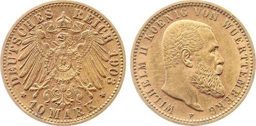 Duitsland 10 Mark Wilhelm Ii Wuerttemberg 1903 F goud J 2..., Postzegels en Munten, Munten | Europa | Niet-Euromunten, Verzenden