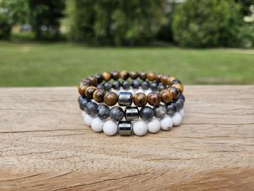 Stone Harmony armbandenset – labradoriet, tijgeroog, howliet beschikbaar voor biedingen