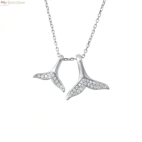 Zilveren moeder kind walvisstaart ketting witte cz, Sieraden, Tassen en Uiterlijk, Kettingen, Nieuw, Verzenden