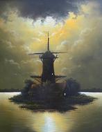 Hollandse School (XX) - Molen in maanlicht