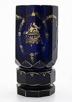 Moser & Söhne Art Deco Cobalt Hand-painted Glass Vase 1920 -, Antiek en Kunst, Antiek | Glas en Kristal