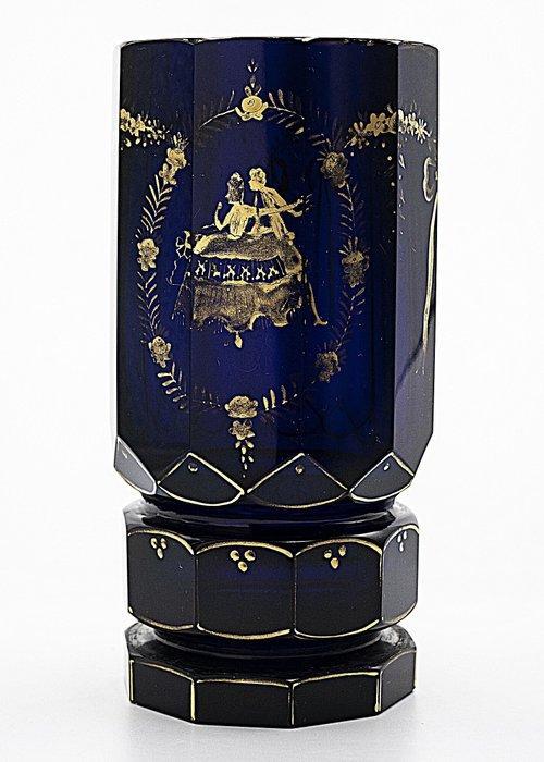 Moser & Söhne Art Deco Cobalt Hand-painted Glass Vase 1920 -, Antiek en Kunst, Antiek | Glas en Kristal