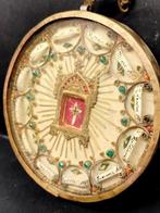 Relikwie - Gelemetalliseerd, Glas, Textiel - 1850-1900 -, Antiek en Kunst