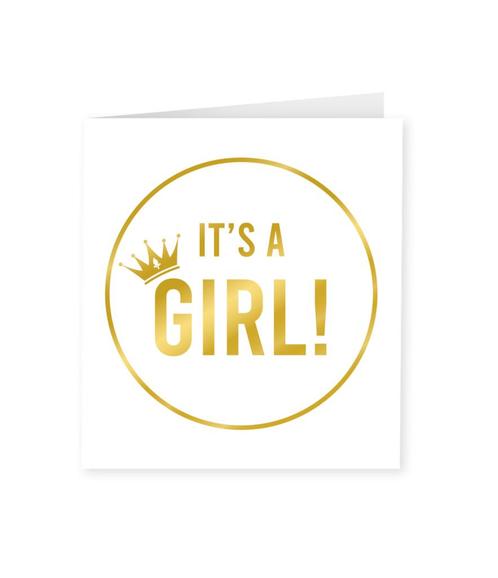 Kaart ItS A Girl Goud Wit 15cm, Hobby en Vrije tijd, Feestartikelen, Nieuw, Verzenden