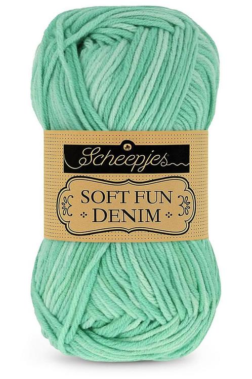 Scheepjes Softfun Denim - 516 mintgroen - Katoen/Acryl Gar, Hobby en Vrije tijd, Breien en Haken, Ophalen of Verzenden