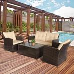 4-delige Tuinmeubelset 3 Zitbanken Bijzettafel Zitkussens Al, Tuin en Terras, Tuinsets en Loungesets, Nieuw, Verzenden