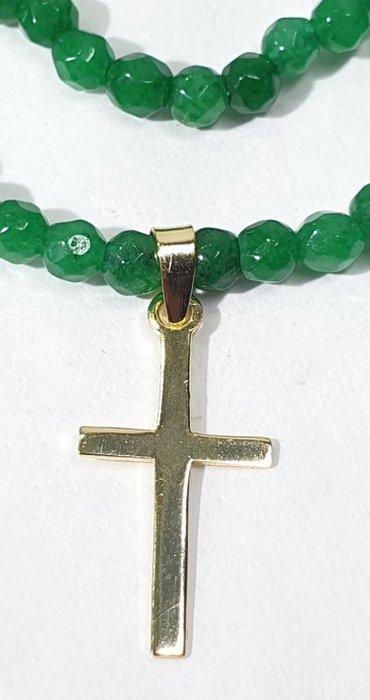 Smaragd-halsband en Zilveren Kruis van 925, verguld met goud, Antiek en Kunst, Antiek | Boeken en Bijbels