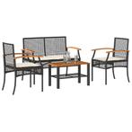 vidaXL 4-delige Loungeset met kussens poly rattan zwart, Tuin en Terras, Tuinsets en Loungesets, Verzenden, Nieuw, Rotan, Loungeset