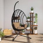 vidaXL Hangstoel met standaard rattan en staal taupe, Verzenden, Nieuw