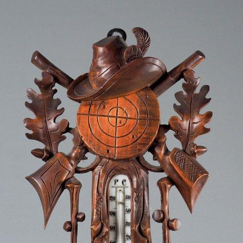 Themacollectie - Zwarte woud houtsnijwerk thermometer, Antiek en Kunst, Curiosa en Brocante