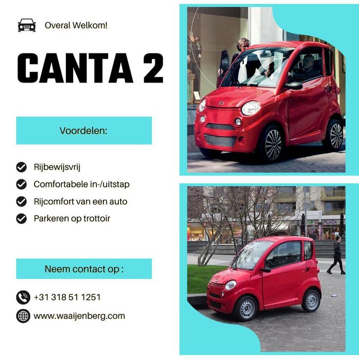Canta 2 ergonomie auto ervaring rijbewijsvrij comfort gemak, Diversen, Brommobielen en Scootmobielen, Nieuw, Canta