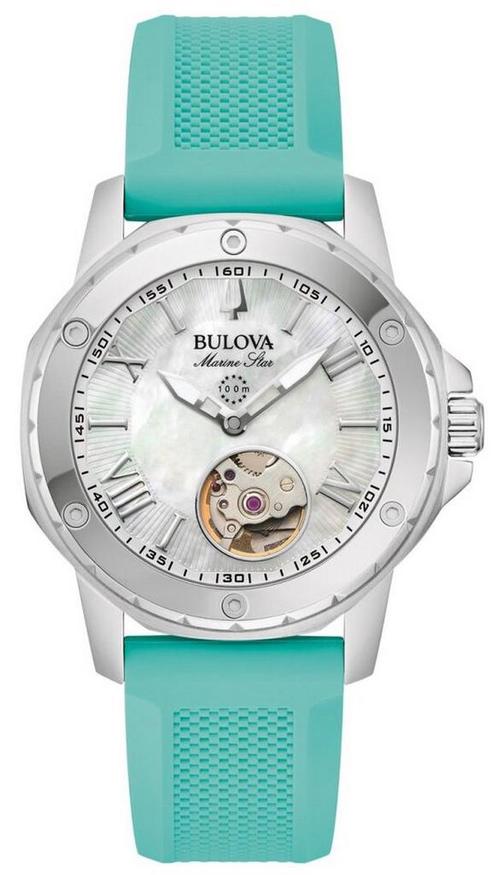 Bulova 96L325 Marine Star automatisch dameshorloge 34 mm, Sieraden, Tassen en Uiterlijk, Horloges | Dames, Kunststof, Nieuw, Staal