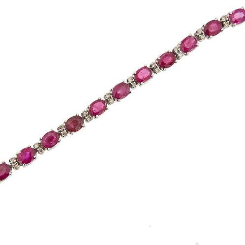 Tennis armband - 18 karaat Witgoud Robijn - Diamant, Sieraden, Tassen en Uiterlijk, Antieke sieraden