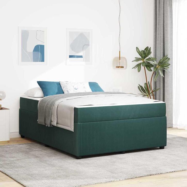 vidaXL Bedframe met matras Donkergroen 140 x 200 cm Stof, Huis en Inrichting, Slaapkamer | Bedden, Groen, Nieuw, Stof, Verzenden