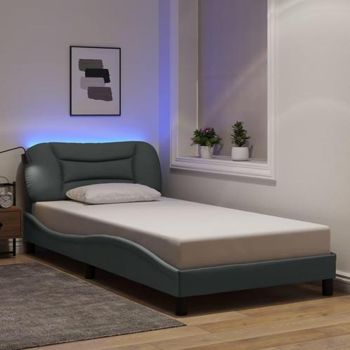 vidaXL Bedframe met LED zonder matras stof 100x200 cm, Huis en Inrichting, Slaapkamer | Bedden, 100 cm, 200 cm, Grijs, Eenpersoons