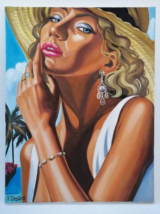 Yuri Denissov - Lady in the Straw Hat. Œuvre originale, fait, Antiek en Kunst, Kunst | Schilderijen | Modern