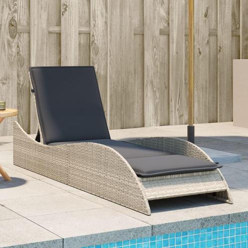 vidaXL Ligbed met kussen 60x205x73 cm poly rattan lichtgrijs, Tuin en Terras, Ligbedden, Nieuw, Verzenden
