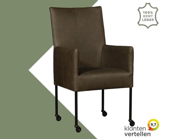 Leren eetkamerstoel Spark - Rancho Green (olijf/groen) -, Huis en Inrichting, Stoelen, Eén, Overige kleuren, Nieuw, Leer, Ophalen of Verzenden