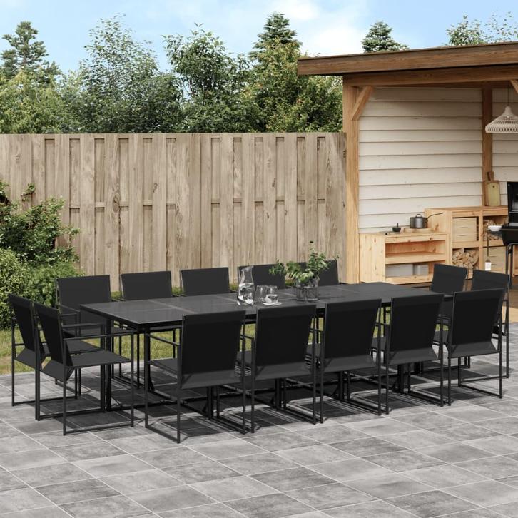 vidaXL 15-delige Tuinset textileen zwart, Tuin en Terras, Tuinsets en Loungesets, Tuinset, Nieuw, 4 zitplaatsen, Rvs, Verzenden