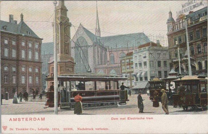 AMSTERDAM - Dam met Electrische tram, Verzamelen, Ansichtkaarten | Nederland, Verzenden