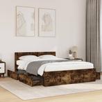 vidaXL Bedframe met hoofdeinde bewerkt hout gerookt eiken, Bruin, Verzenden, Nieuw, Twijfelaar