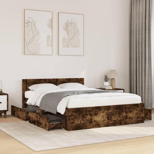 vidaXL Bedframe met hoofdeinde bewerkt hout gerookt eiken, Huis en Inrichting, Slaapkamer | Bedden, 120 cm, 200 cm, Bruin, Twijfelaar
