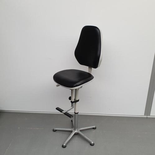 Hoge werkstoel BIMOS - zwart leder, Verzamelen, Retro, Ophalen of Verzenden
