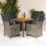 vidaXL 5-delige Bistroset met kussens poly rattan grijs, Tuin en Terras, Verzenden, Nieuw, Rotan, 4 zitplaatsen