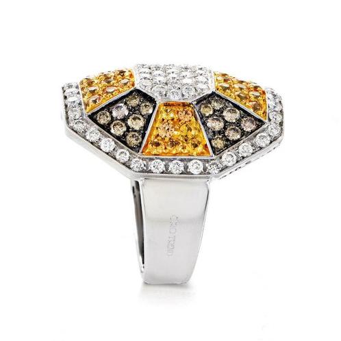 Ring - 18 karaat Witgoud, 18K witgoud diamanten en gele, Sieraden, Tassen en Uiterlijk, Ringen