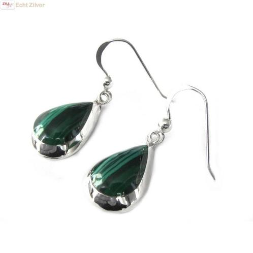 Echt 925 zilveren druppel oorbellen malachiet groen, Sieraden, Tassen en Uiterlijk, Oorbellen, Nieuw, Verzenden