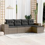 vidaXL 5-delige Loungeset met kussens poly rattan grijs, Verzenden, Nieuw, Rotan, Loungeset
