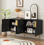Zwart Dressoir met 4 Deuren – Opbergkast met Gouden Poten, Verzenden, Nieuw