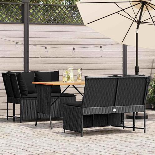 vidaXL 3-delige Loungeset met kussens poly rattan zwart, Tuin en Terras, Tuinsets en Loungesets, Loungeset, Nieuw, 4 zitplaatsen