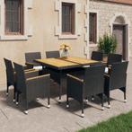 vidaXL 9-delige Tuinset poly rattan en acaciahout zwart, Nieuw, 8 zitplaatsen, Tuinset, Verzenden