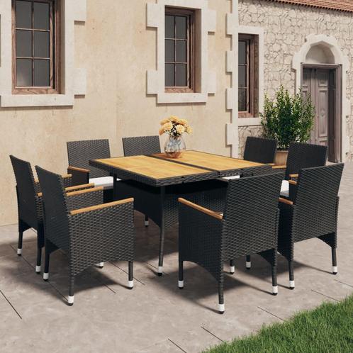 vidaXL 9-delige Tuinset poly rattan en acaciahout zwart, Tuin en Terras, Tuinsets en Loungesets, Tuinset, Nieuw, 8 zitplaatsen