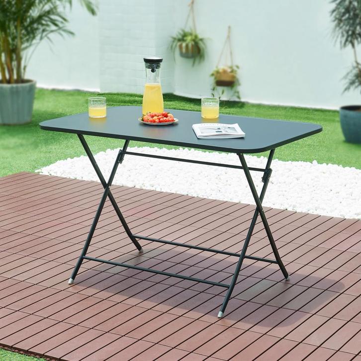 Klaptafel Sande tuintafel metaal vierkant 71x110x70 cm zwart, Tuin en Terras, Tuintafels, Verzenden