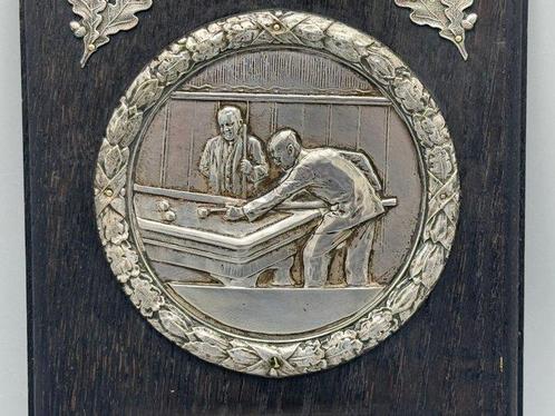 Plaquette met zilver - Plaquette - Hout, Zilver, Antiek en Kunst, Curiosa en Brocante