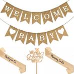 We Can Bearly Wait set met jute slinger, sjerpen en topper, Hobby en Vrije tijd, Feestartikelen, Verzenden, Nieuw, Versiering