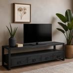 Tv-meubel Mangohout Britt 180 Zwart, Verzenden, 150 tot 200 cm, Nieuw, Minder dan 100 cm