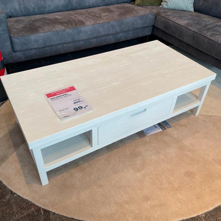 Salontafel Stretto white 140x70 - Pronto Wonen, Huis en Inrichting, Tafels | Salontafels, 100 tot 150 cm, Nieuw, 50 tot 100 cm