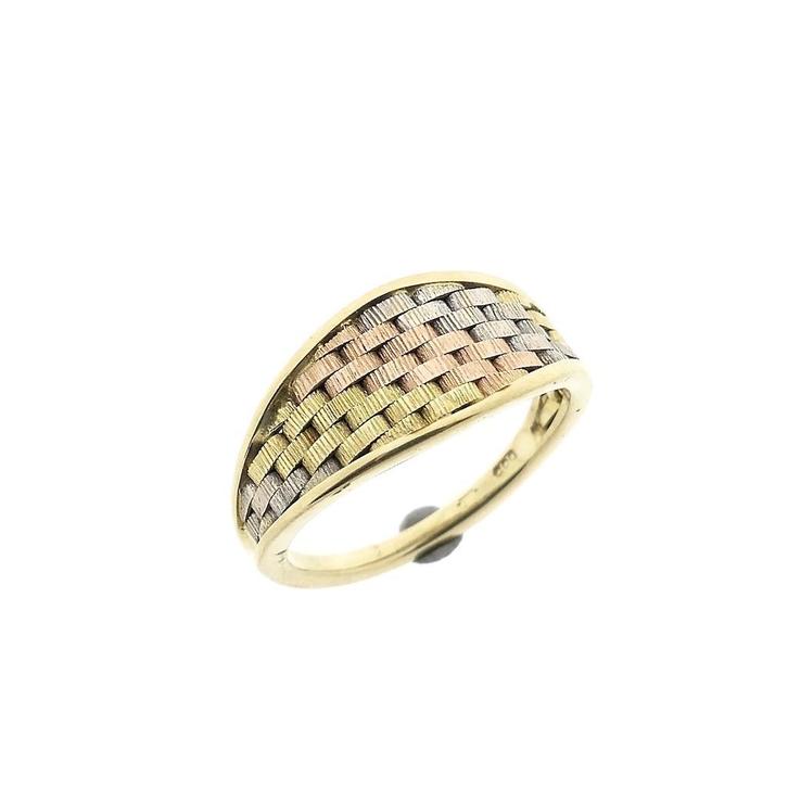 Tricolor gouden geweven ring, Sieraden, Tassen en Uiterlijk, Ringen, Dame, Overige kleuren, Kleiner dan 17, Gebruikt, Goud, Ophalen of Verzenden