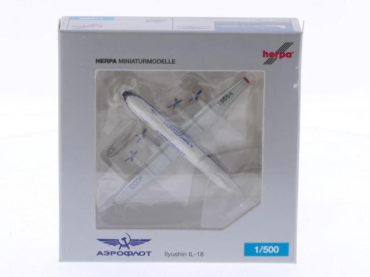 Schaal 1:500 Herpa 520881 Ilyushin IL-18 Aeroflot Reg. CC..., Hobby en Vrije tijd, Modelbouw | Vliegtuigen en Helikopters, Zo goed als nieuw